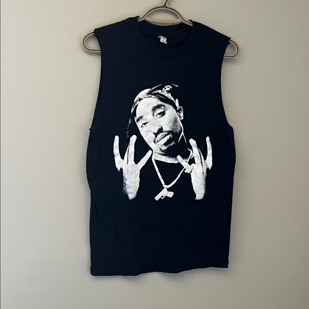 Tupac Shakur Graphic Sleeveless T Shirt Black Small